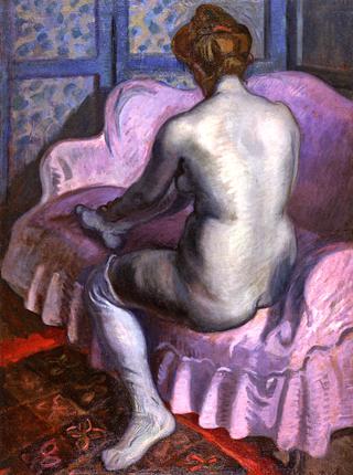 Young Woman on a Pink Sofa