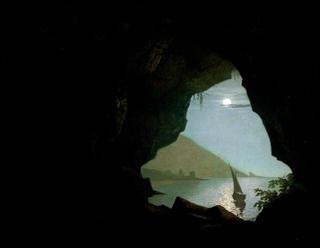 意大利萨勒诺海湾的石窟，月光下