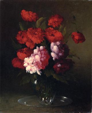 Peonies and Poppies in a Glass Vase