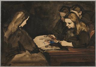 Four Girls Studying a Drawing