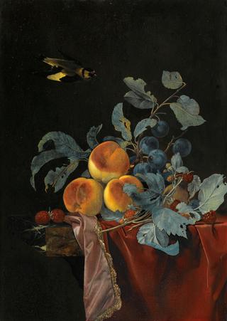 A Still Life with Peaches, Raspberries and Damsons