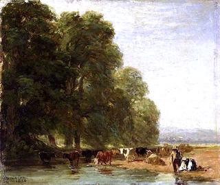 Landscape with Cattle by a Pool