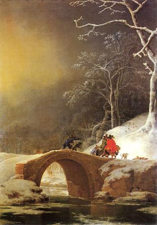 Winter Landscape with Huntsmen on a Bridge