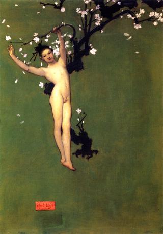 Nude Oriental Youth with Apple Blossom