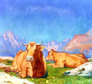 Cows in a Mountain Landscape