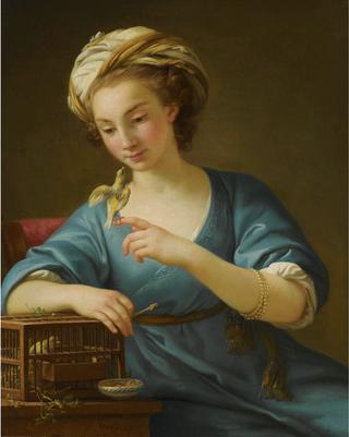 A Young Woman, Dressed a la Grecque, Holding a Canary on her Outstretched Finger