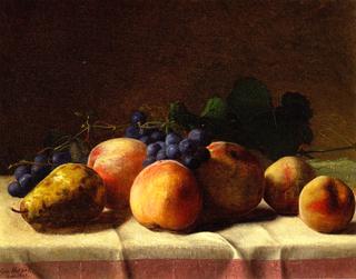 Grapes, Peaches and Pear on a Table