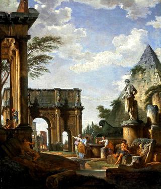 A capriccio of the Roman forum, with the Arch of Constantine