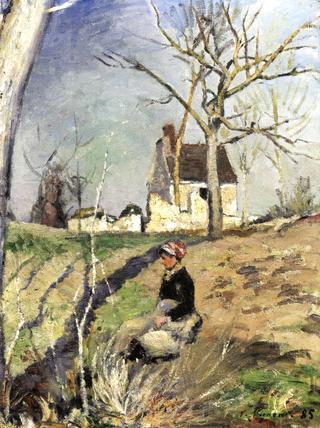 Woman in front of a Farm House