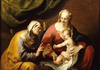 给圣安妮一个苹果的圣母和婴儿耶稣