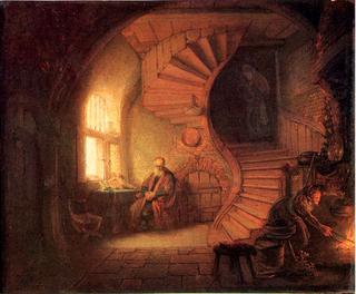 Old Man in an Interior with a Spiral Staircase