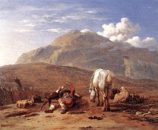 意大利风景与一个年轻的牧羊人