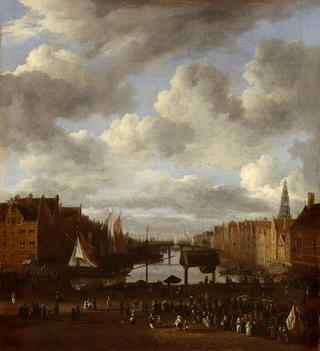 View of the Dam and the Damrak in Amsterdam