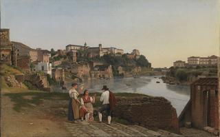 View of the Tiber near Ponte Rotto:  In the Background the Aventine with S. Sabina and S. Maria del Prorato