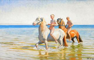 Boyrs Ride Horses to Water, Skagen 1900