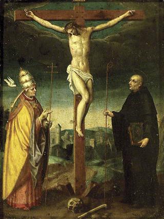 The Crucifixion with Saint Gregory and a Bishop Saint