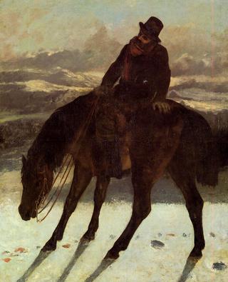 骑马的猎人，用红色覆盖着小径