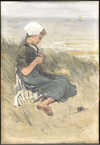 Girl Knitting in the Dunes