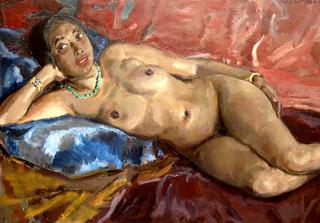 Nude Mulatto Woman on a Blue Cloth