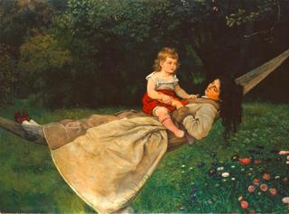 Woman with child in hammock