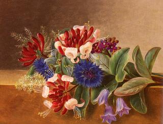 A Still Life with Honeysuckle, Blue Cornflowers and Bluebell