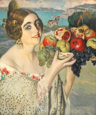 Spanish Woman with a Plate of Fruits