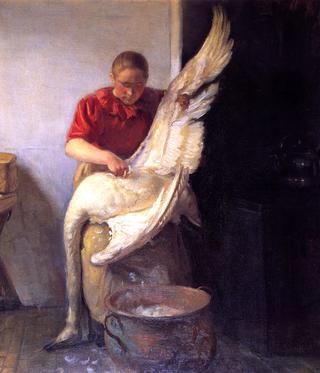 Young Girl Plucking a Swan