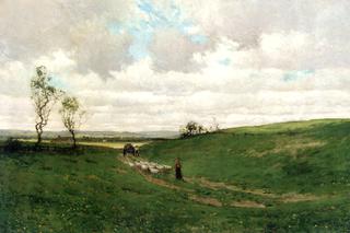 Landscape with Sheep, Shepherd and Wagon