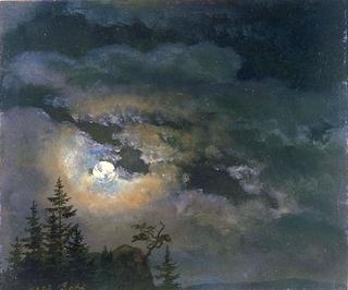 A cloud and landscape study by moonlight