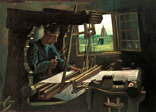 Weaver in Front of an Open Window with a View on the Tower of Nuenen