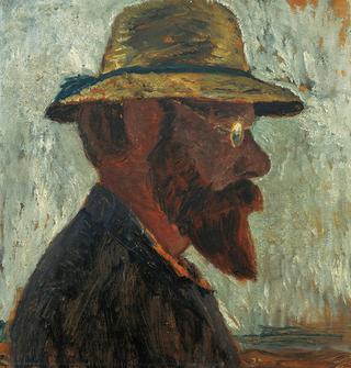 Otto Modersohn with straw hat in profile to the right