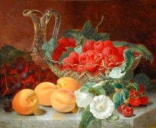 Still Life of Raspberries in a Glass Bowl