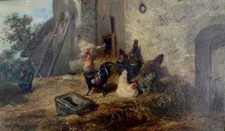 Poultry by a Barn