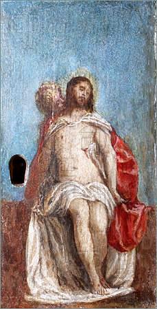 圣劳伦斯祭坛画（帐幕-中央饰板）-天使抱着死去的基督