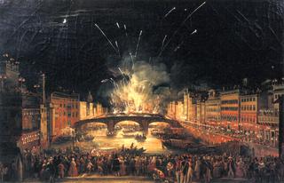 I foichi d'artificio sul Ponte alla Carraia per la festa di San Giovanni