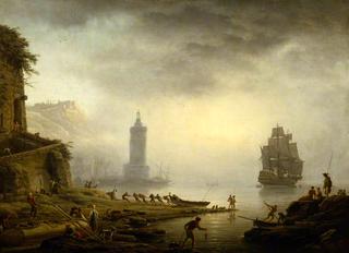 Morning:  A Port in the Mist, Fishermen Hauling in their Boat