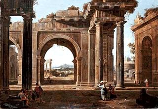 A Capriccio of Classical Ruins with the Arch of Titus and the Temple of Vespasian