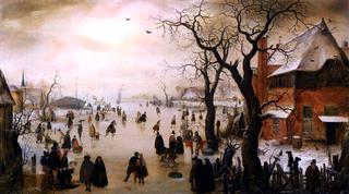 Winter Landscape with Skaters near a Village