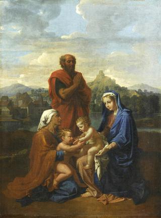 Holy Family with saints John, Elisabeth and Joseph praying