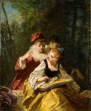 Young Girls Painting Outdoors