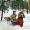 冬天搬木头的孩子们