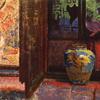 花瓶和中国屏风的静物画