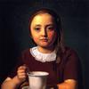 一个小女孩的肖像，伊莉丝Købke，她面前有一个杯子