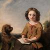 一个小女孩和一只猎犬的画像