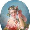一个年轻的女人用一束玫瑰花装饰着她那蓬松的头发