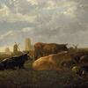 一个熟睡的牧民和五头牛远眺多德雷赫特
