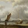在荷兰海岸的风暴中的渔船
