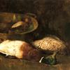 绿头野鸭和铜罐的静物画