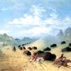 科曼奇印第安人用长矛和弓箭追赶水牛