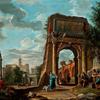 以提图斯拱门、人物和卡皮托林山为背景的罗马论坛